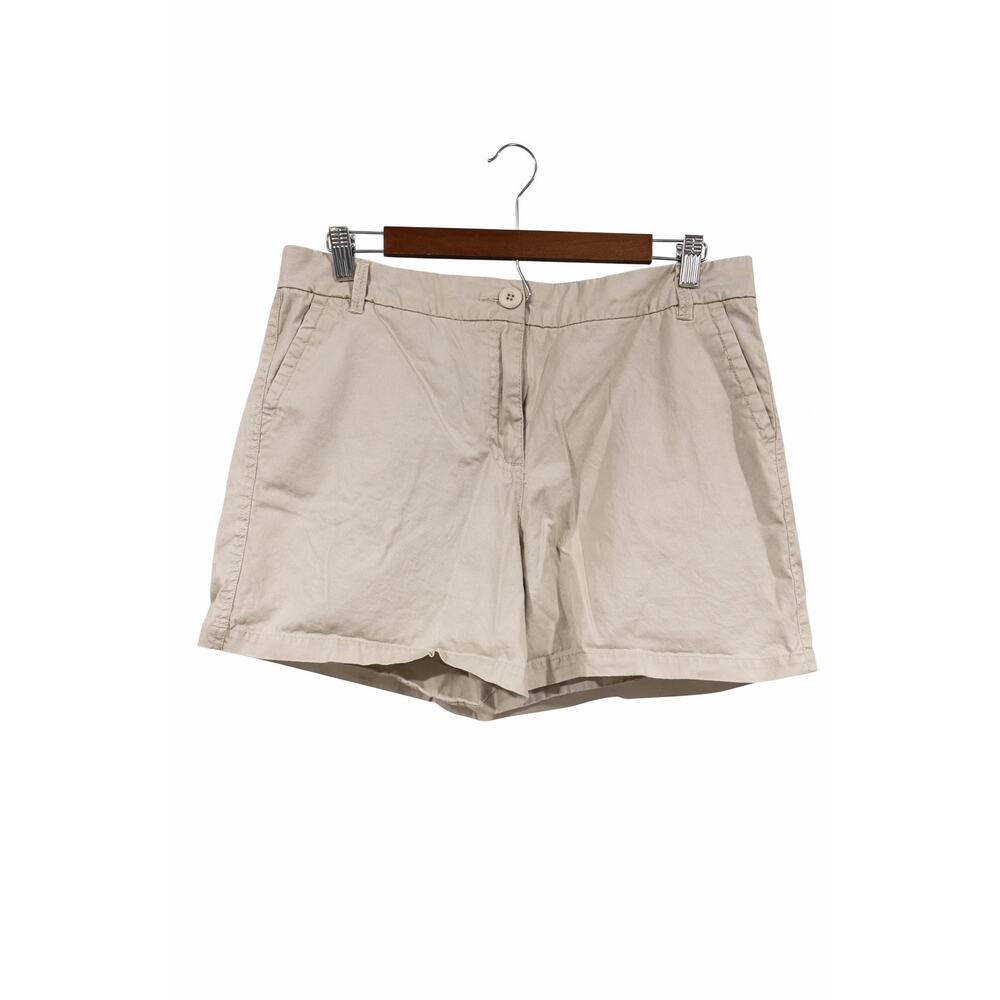 Crown & Ivy Caroline Khaki Shorts Women 12 Flat Front Stretch Preppy Coastal 36W